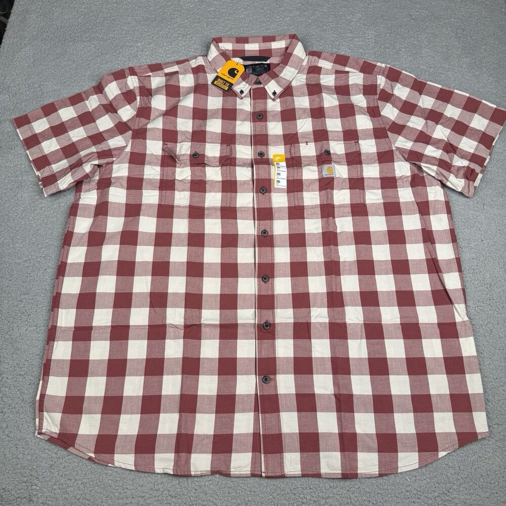 Carhartt Shirt Mens 2XL Tall Red Plaid Loose Fit Midweight Short Sleeve 106140 - Picture 2 of 12